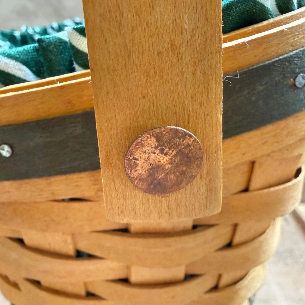 Longaberger 1998 Glad Tidings Christmas Basket Green Liner Protector USA Handle